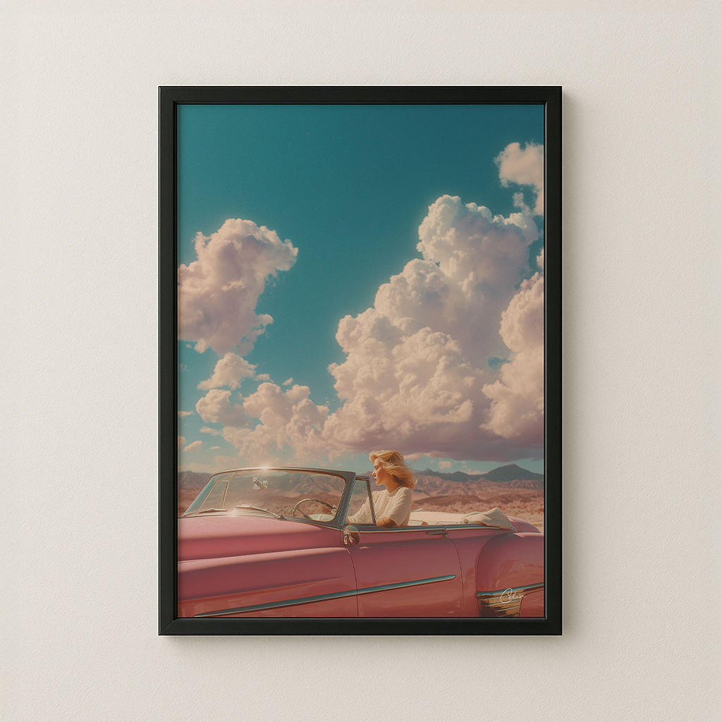 Framed retro and vintage style art print on a neutral wall, a limited edition piece from the Celin Art Retro and Vintage collection