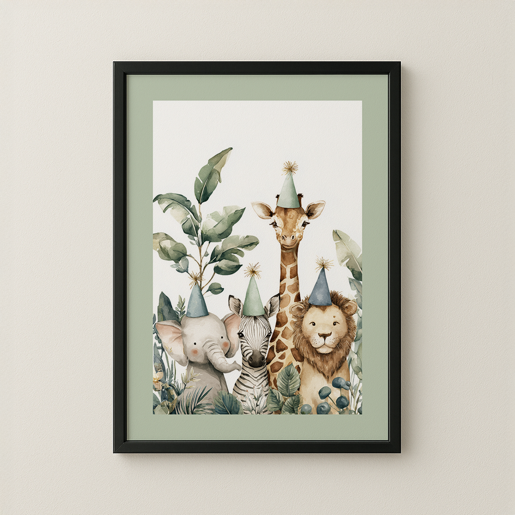Framed playful kids art print on a neutral wall, a limited edition piece from the Celin Art Kids and Play collection
